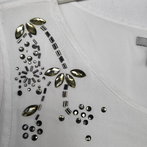 H&M EMBELLISHED SLEEVELESS BLOUSE – SIZE US 8 – WHITE – FLORAL BEADED TRIM - Picture 3 of 7